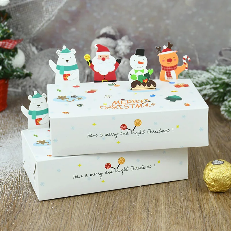 

10pcs Christmas Kraft Paper Candy Gift Box Kids Favor Cookie Box 3D Cute Biscuit Folding Case For Xmas New Year Party Supplies