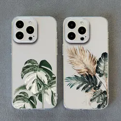 Monstera Leaves Palm Tree Flower Bird Clear Phone Case for iPhone 12 13 11 14 Pro Max Mini 8 7 14 Plus XS XR X Transparent Shell