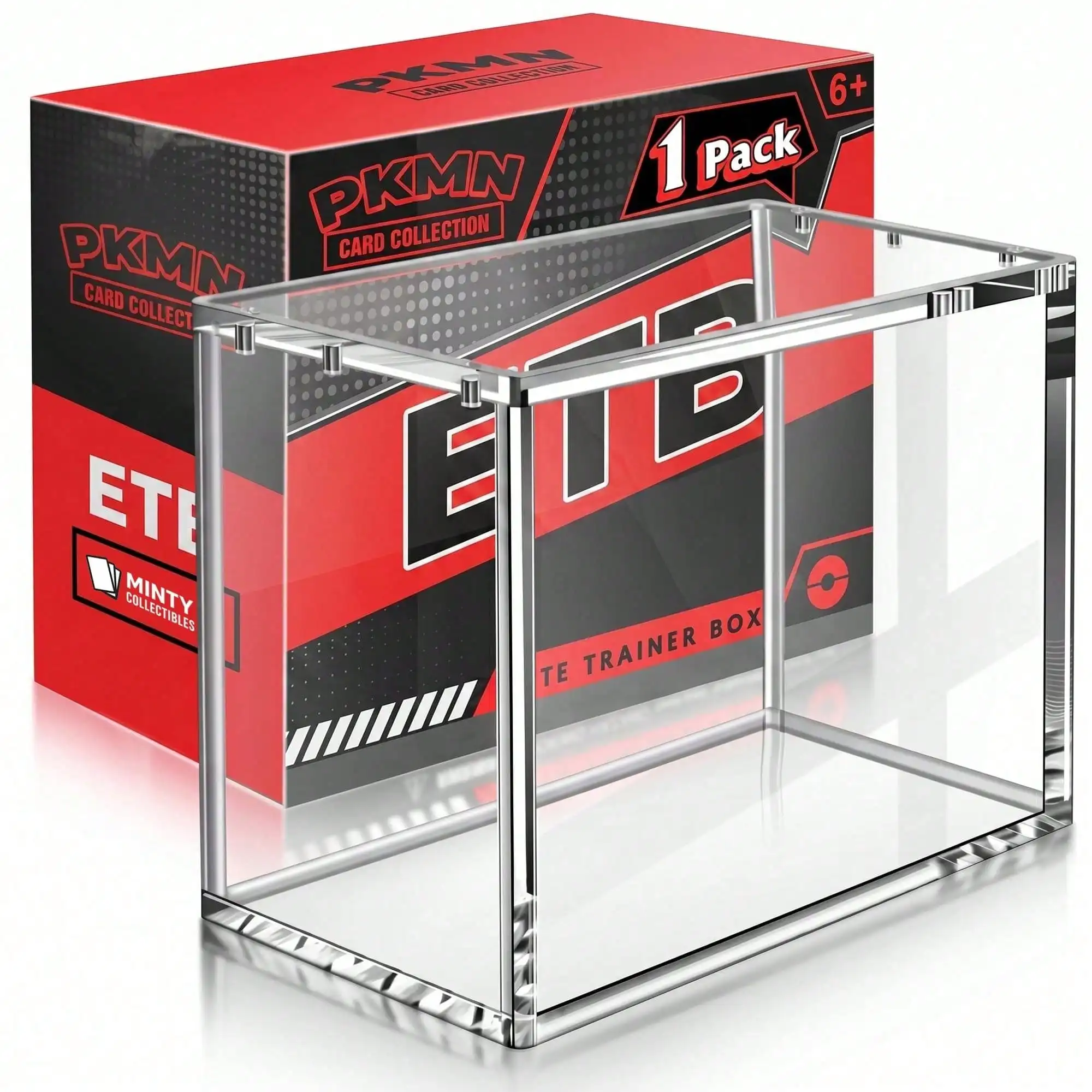 ETB Clear Magnetic Acrylic Display Case, 8mm Base & 5mm Side UV Resistant Protector Box, One-Hand Easy Top Loading Magnetic Closure, Dustproof Waterproof Stackable Card Holder For Sealed Booster Boxes (1 Pack)