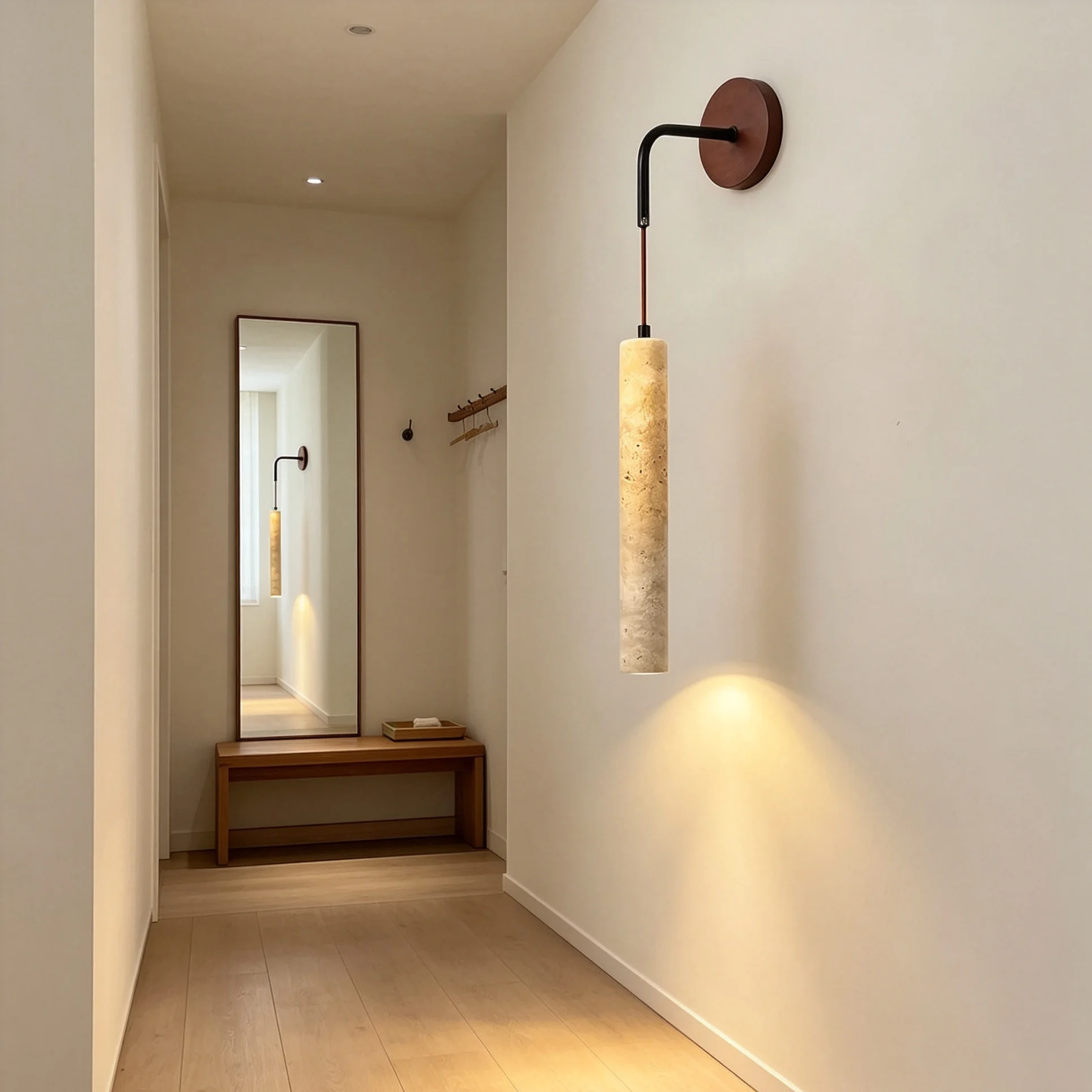 Wabi Sabi Yellow Travertine Stone Wall Lamp Walnut Adjustable Bedroom Bedside Light Home Stay Room Study Background Wall Lamp