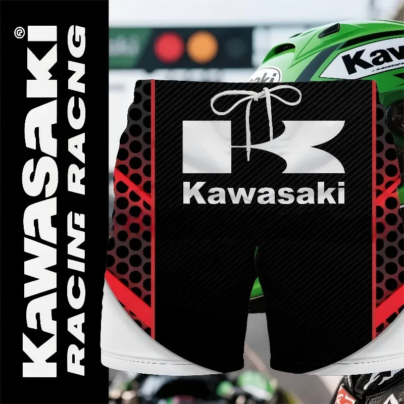 

Мужские летние повседневные шорты, свободные повседневные пляжные шорты, быстросохнущие мотоциклетные шорты Kawasaki, удобные гоночные шорты, свободные