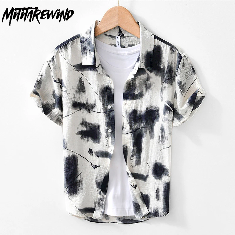 

High Street Trend Mens Printed Shirt Summer Short Sleeve New in Shirts Causal Loose Shirt Youth Streetwear Men Top Personality