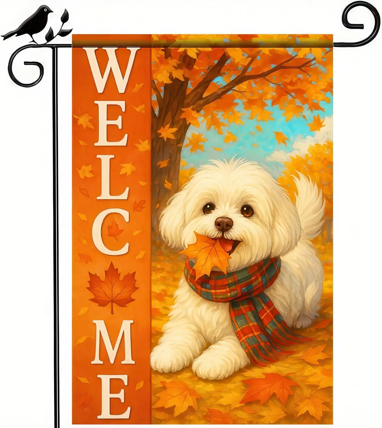 Thanksgiving Fall Garden Flag 12x18 Inch Welcome Bichon Frise Dog Outdoor Flag Double Sided Autumn Puppy Yard Banner with Pl UUN
