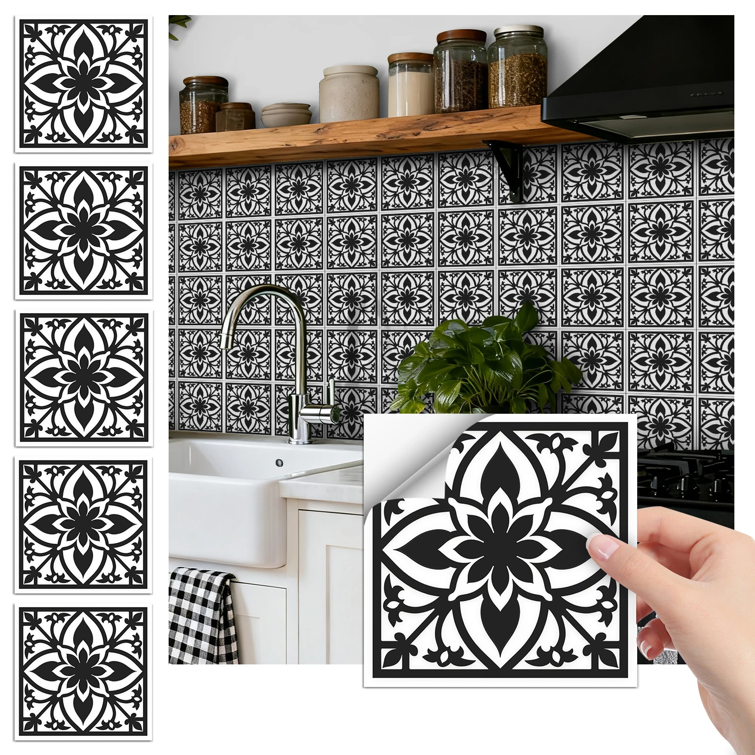

36 pieces of minimalist floral tile stickers, self-adhesive wall stickers, waterproof kitchen, bathroom and home decoration