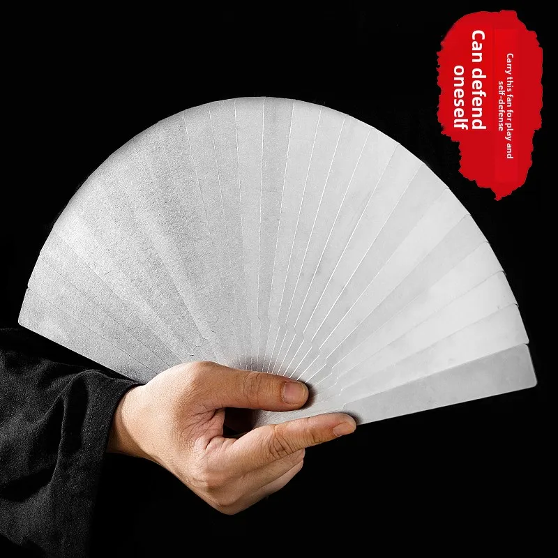 New Chinese stainless steel ancient style Guofeng iron fan hollow self-defense metal stainless steel folding fan