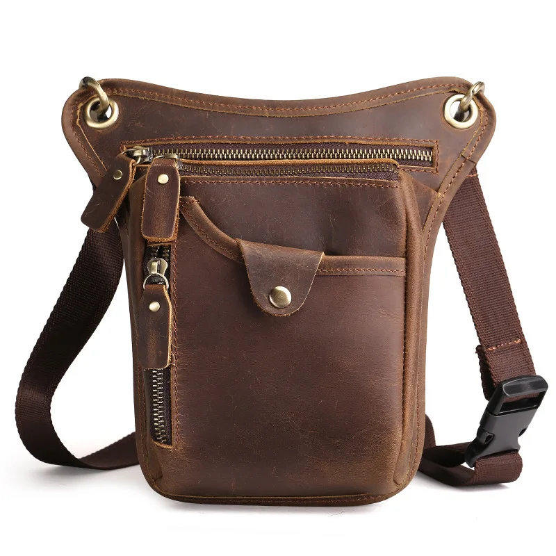

Handmade Genuine Top Layer Cowhide Leather Motorcycle Crossbody Bag Vintage Single oulder Waist Bag for Men Outdoor Bag
