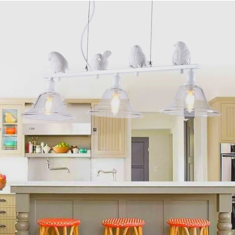 3 cabeças nordic restaurante luzes pingente de pássaro simples e moderno varanda ferro café led decoração para casa lâmpada vidro