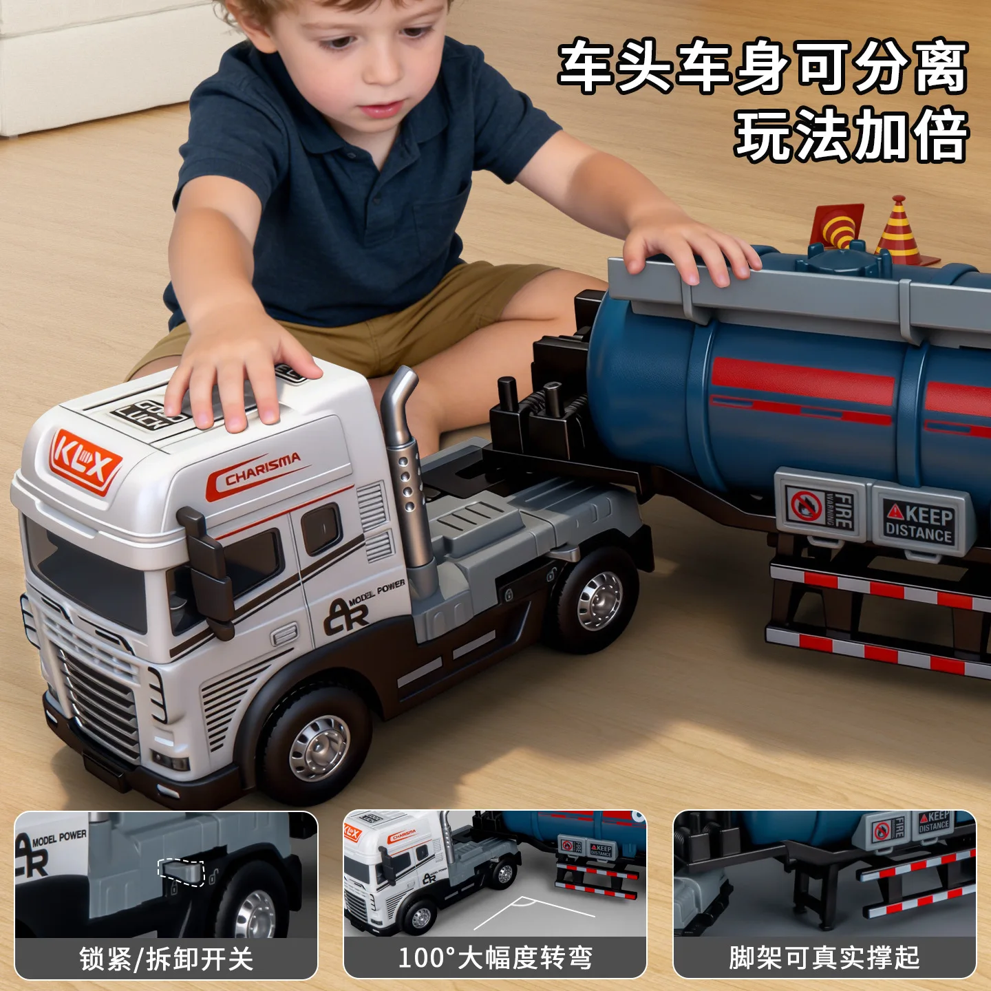 Camión cisterna de simulación para niños, juguete grande con sonido/luces/música, vehículo de transporte de aleación, coche de ingeniería creativo, juguete para niño