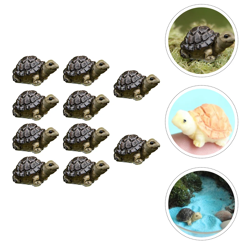 10 Pcs Miniature Desktop Turtle Ornament Decor Water Table Toys Garden Tortoise Resin Micro Statue