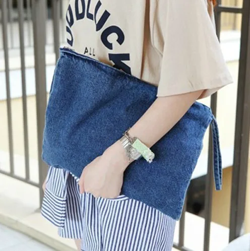 2023 Korean new handbag clutch solid color wash jeans clutch purse cosmetic bag