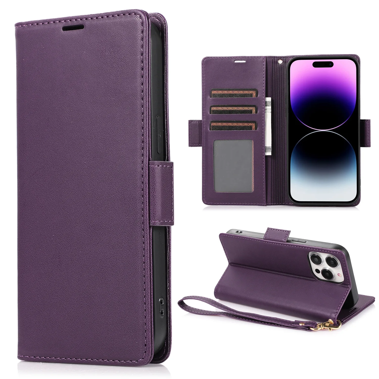 Wrist Strap Flip Case For Samsung Galaxy Wide 6 Quantum 5 Buddy 4 Jump 3 Jean 2 Leather Lanyard 3 Cards Shockproof Wallet Cover