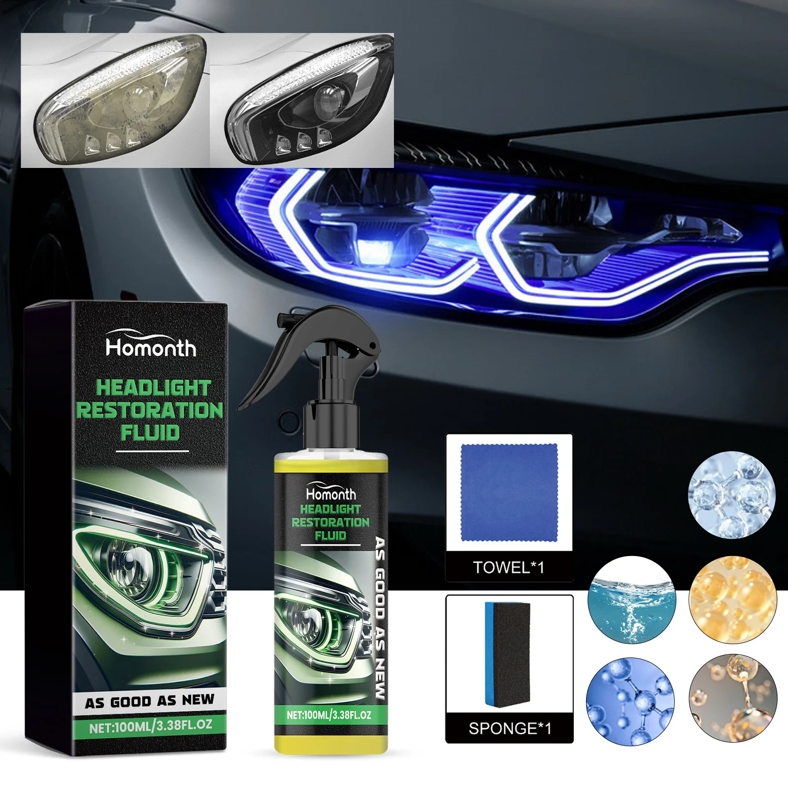 

Vehicle Headlight Restoration & Coating Kit - Repairs Surface Damage, Enhances Clarity & Reduces Yellowing for Brighter Lights