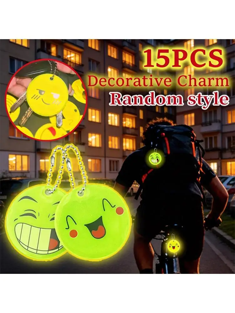 AliExpress NONE 15PCS-Random Emoji Reflective Bicycle Pendant Bicycle Reflective Accessory Traffic Safety Reflective pendant Keychain