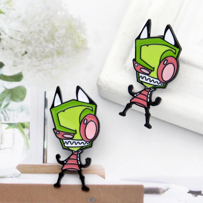 Anime Invader Zim Enamel Pin Alien Invasion Brooch Lapel Shirt Backpack Badge Cartoon Funny Jewelry Kids Gift