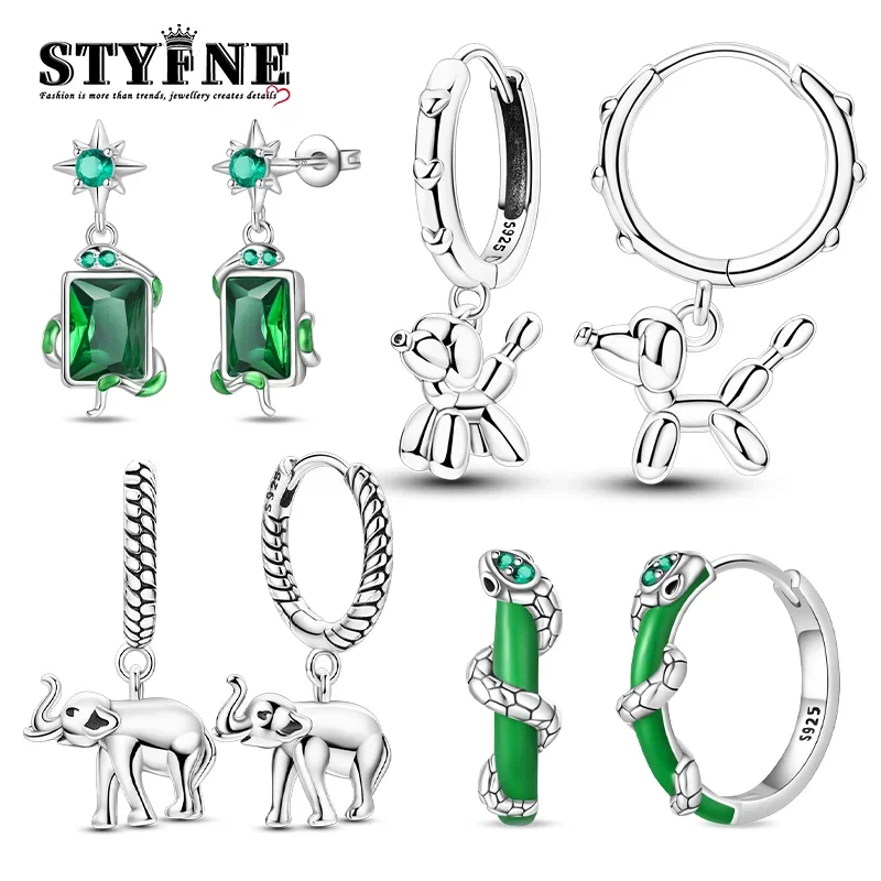 

Silver S925 VIP Dog Children's Fun Hoop Earrings Green Snake Original Earrings for Women Children's Birthday Party Fine Gifts