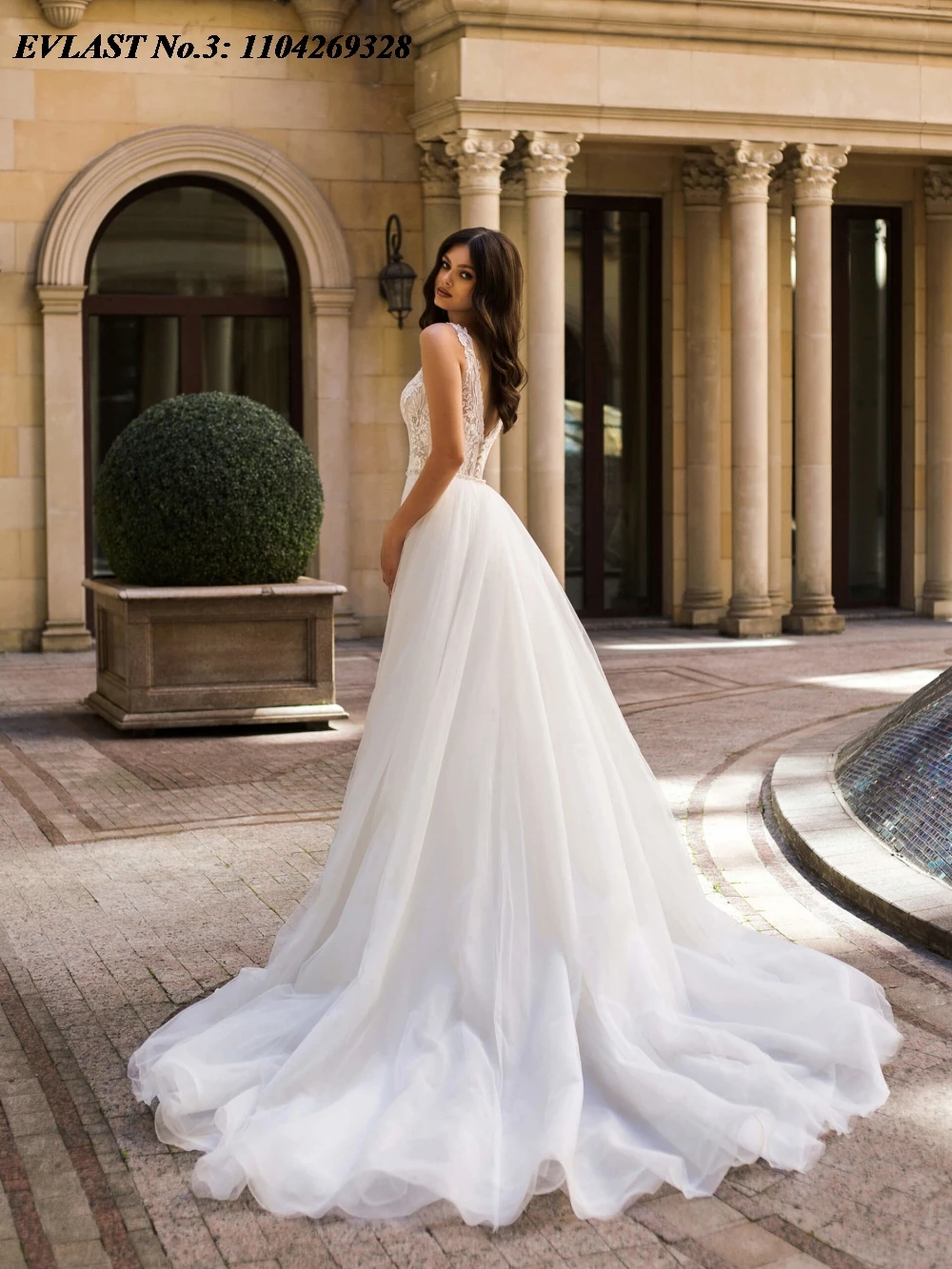 EVLAST Customized Romantic Mermaid Wedding Dress Lace Applique Detachable Train Sexy Women Bridal Gown Vestidos De Novia E3W41