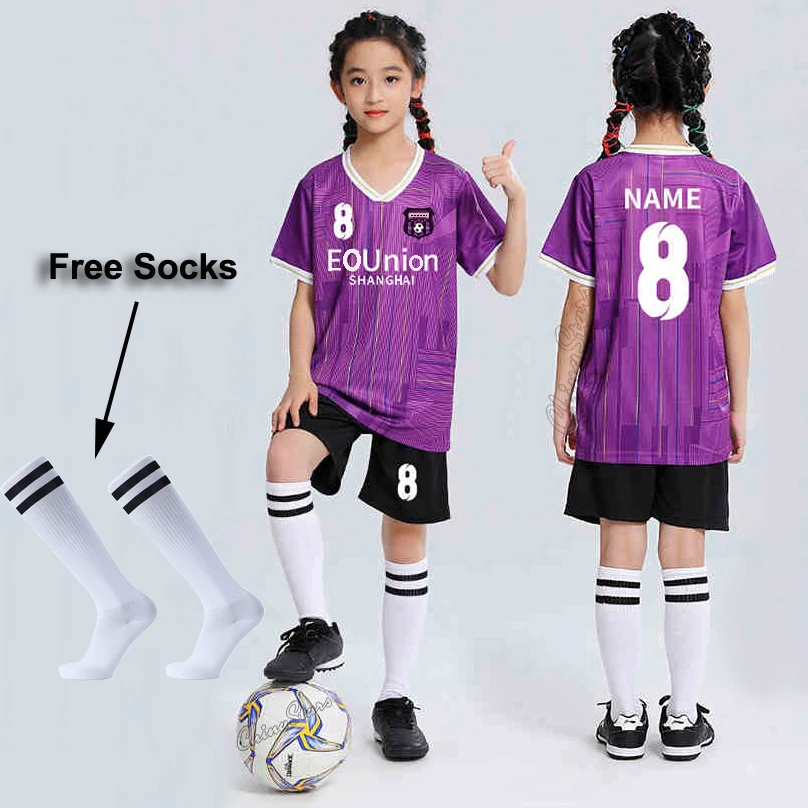 

Детская футбольная форма 2026 года с носками в комплекте: спортивный костюм для мальчиков и девочек, футбольная майка, тренировочный костюм, детский футбольный комплект