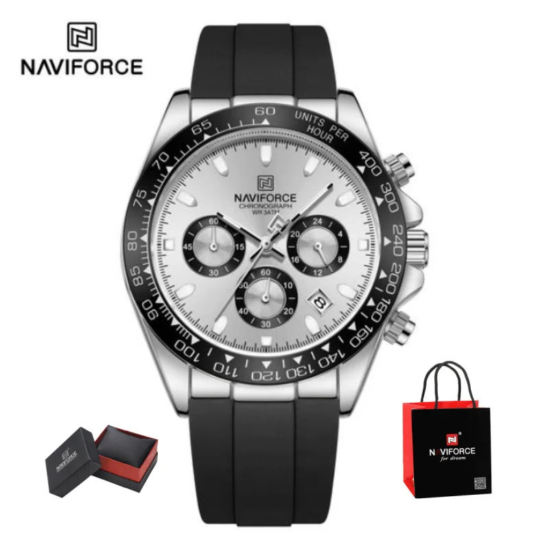 NAVIFORCE Creative Quartz Date Display Watch Waterproof Multifunction Male Soft Silicone Strap Men Sports Chronograph Gift Box
