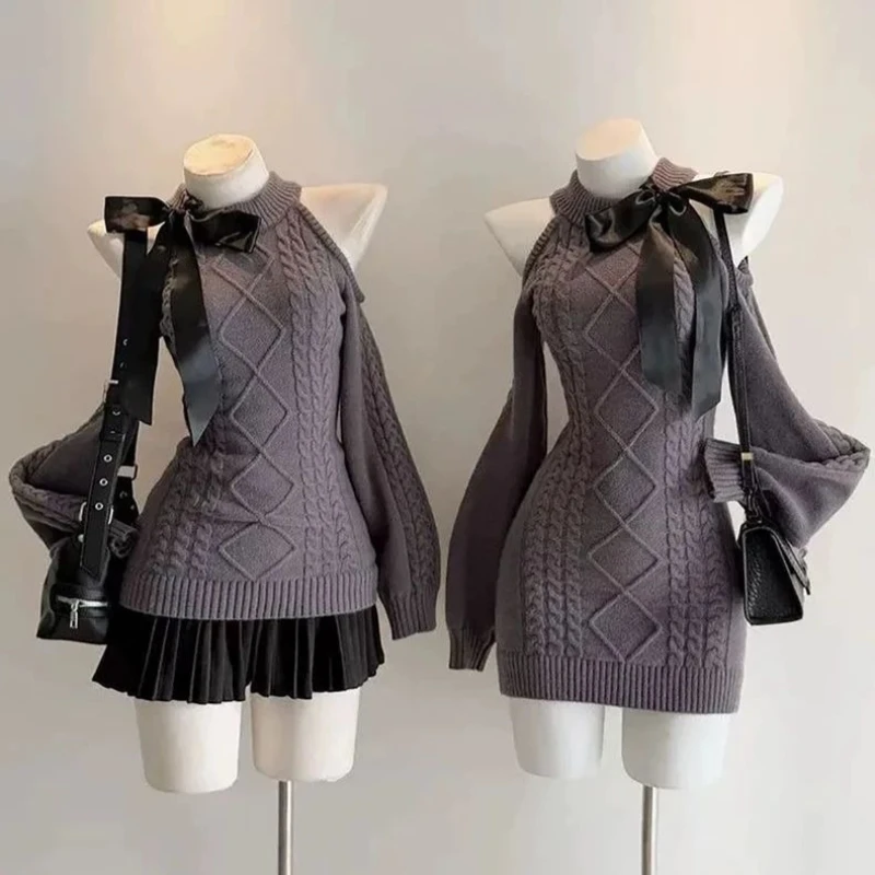 Pull tricoté avec nœud fin pour femme, pull ample japonais en dentelle douce, tenue de bureau, automne Y2k, hiver, 2026