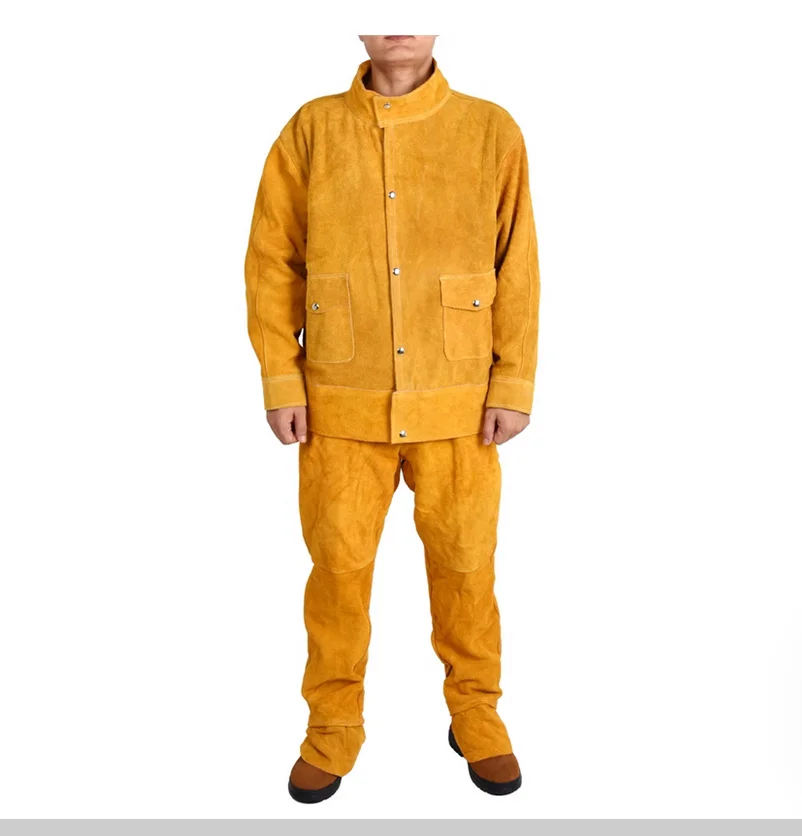 

Cowhide welding work clothes, heat-resistant leather jackets, flame-retardant and heat-insulating leather pants