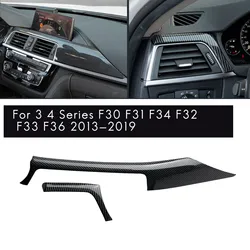 For BMW 3 4 Series F30 F31 F32 F34 2013-2019 Carbon Fiber Central Dashboard Strip Trim+Left Air Vent Outlet Cover Trim