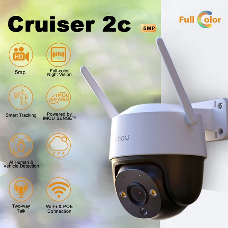 IMOU Cruiser 2C 5MP 3K 360º Wifi 3.6mm Outdoor Security Protection AI Human Vehicle Detection Smart Night Vision Two Way Talk