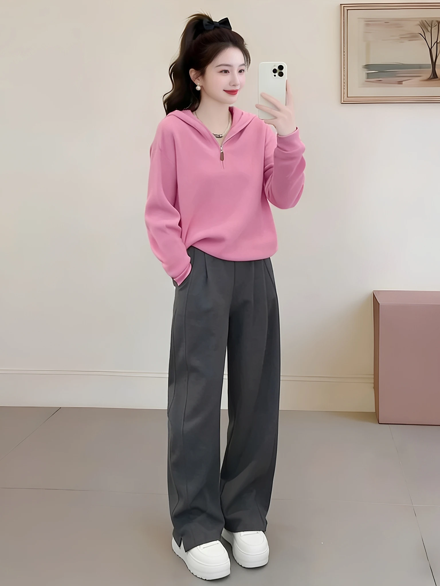 

Spring 2026 Early Korean Style Fashionable Small Size Set Casual Hoodie Sweatpants Two Piece Set Commute Wind Long Sleeve
