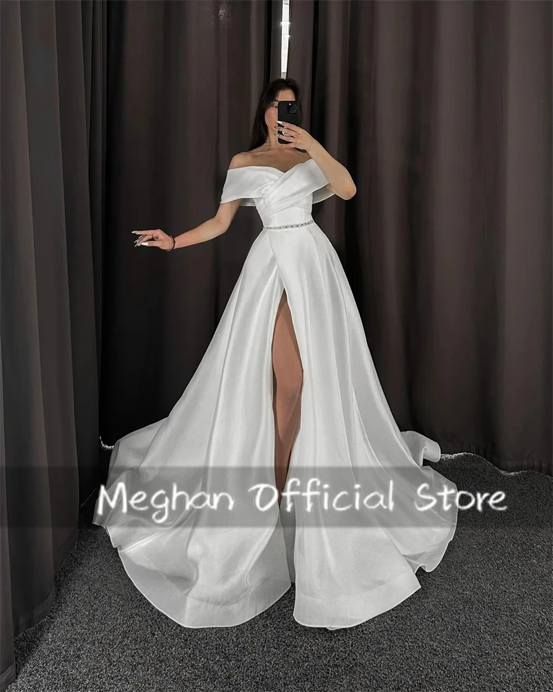 

White Off The Shoulder Wedding Dress Women Elegant Pleats Formal Dresses High Split Bridal Gowns vestido de novia Customized