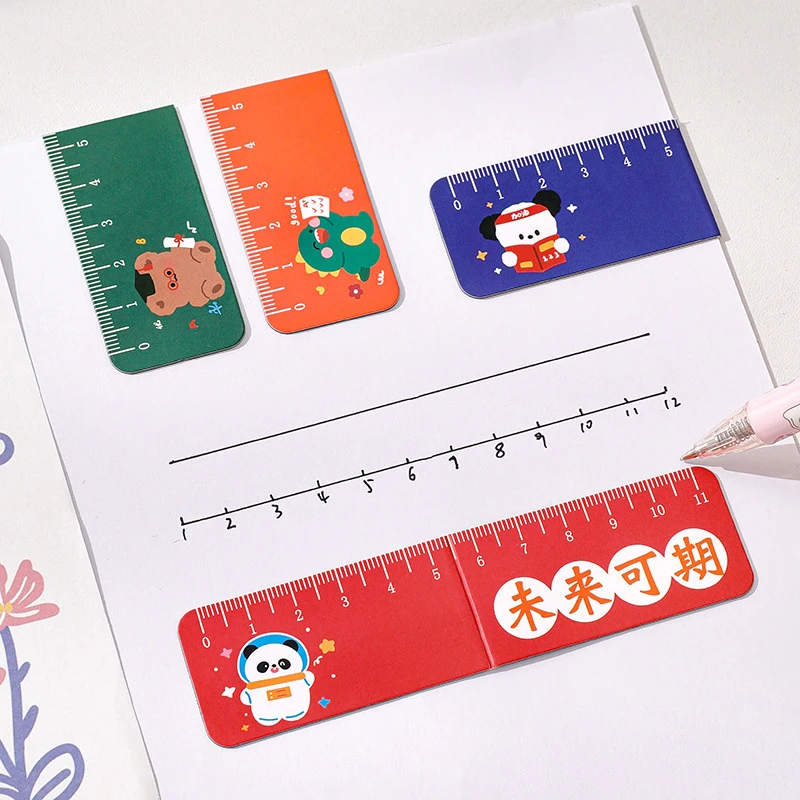 Cartoon Kawaii Christmas Magnet Ruler Foldable Magnetic Bookmarks Cute Creative Page Markers Clips Office Stationery Supplies