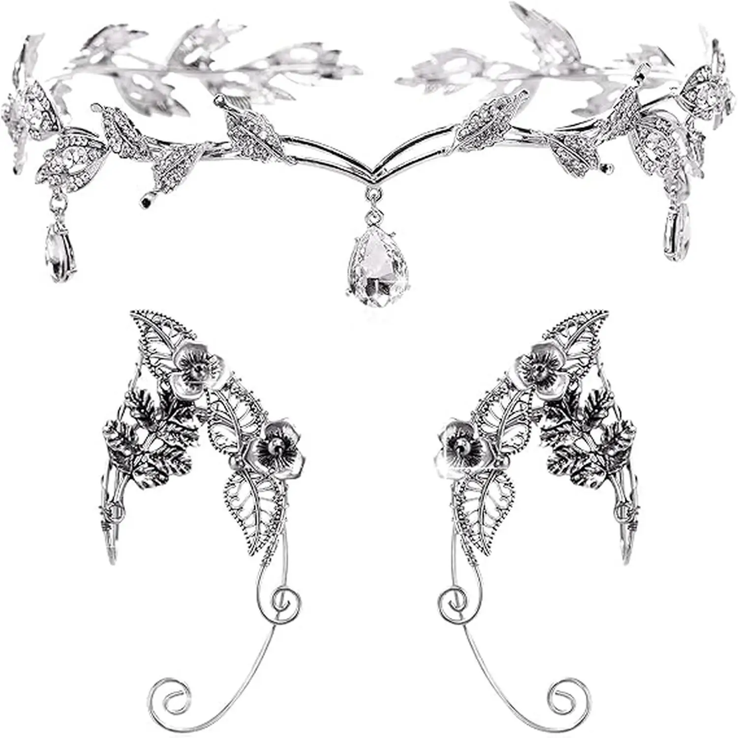 

Серебряная корона эльфа, черный костюм феи, средневековый головной убор викинга, аксессуар для костюма эльфа в стиле Ренессанс