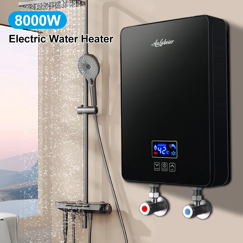 

3s Отопление 220 В 8000 Вт 55 ℃ Корпус с подогревом из литого алюминия, быстрый нагрев, черные электрические водонагреватели без резервуара