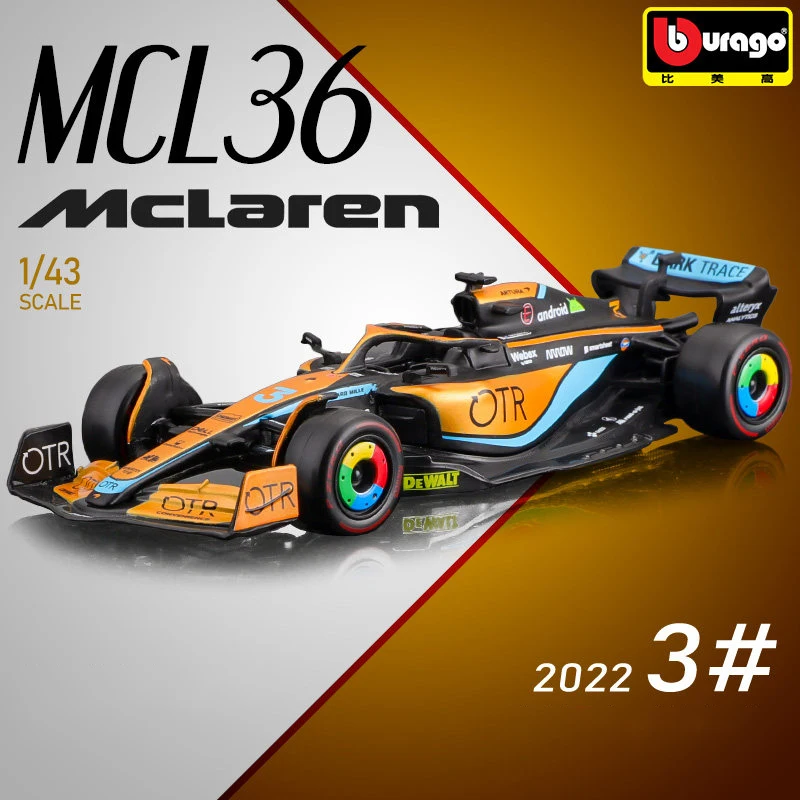 

Bburago 1:43 2022 McLaren F1 MCL36 #3 Daniel Ricciardo #4 Lando Norris Simulation Alloy Toy Racing Car Model B796