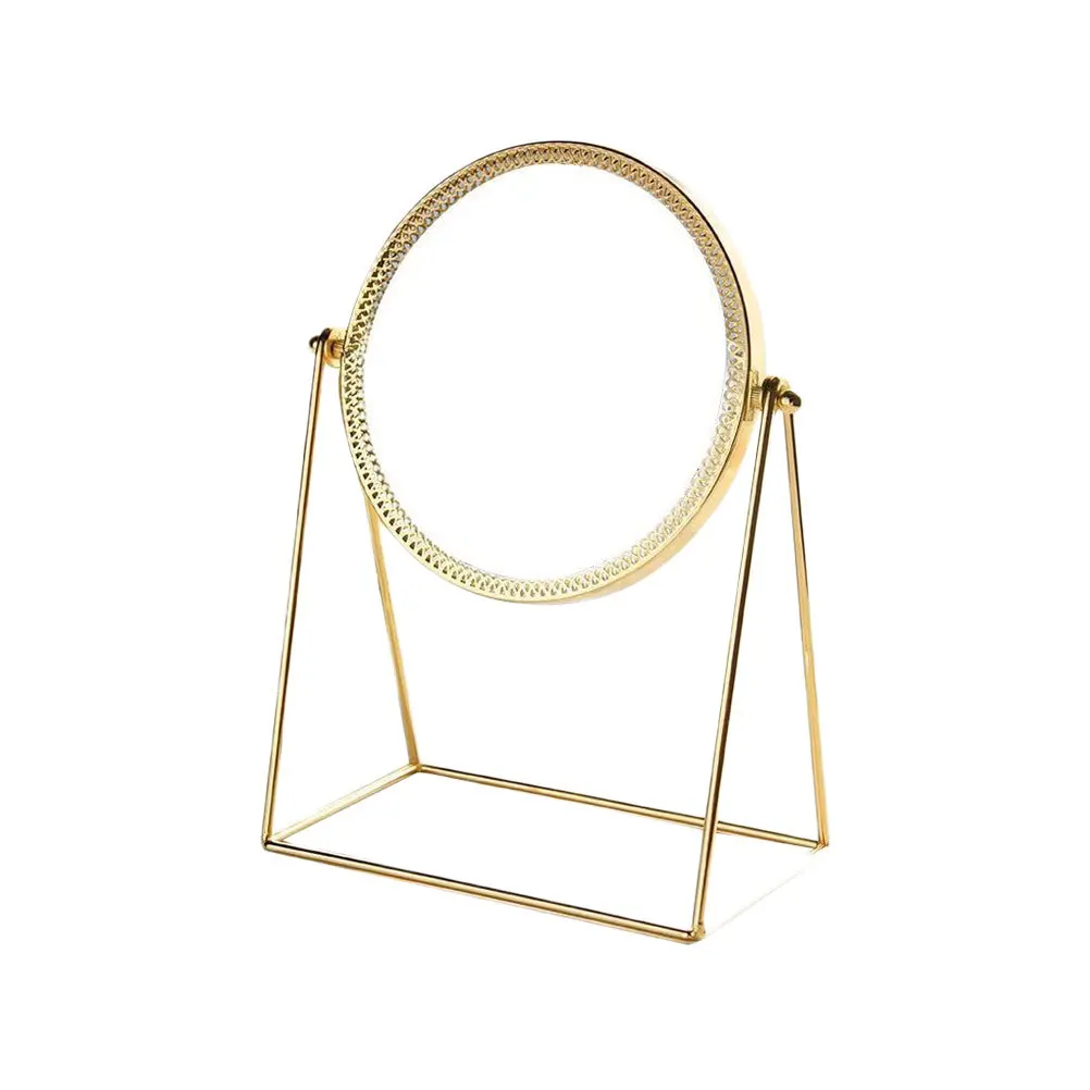 Espelho de maquiagem redondo de metal luz dourada espelho de mesa para meninas mulheres senhoras uso doméstico portátil superfície clara