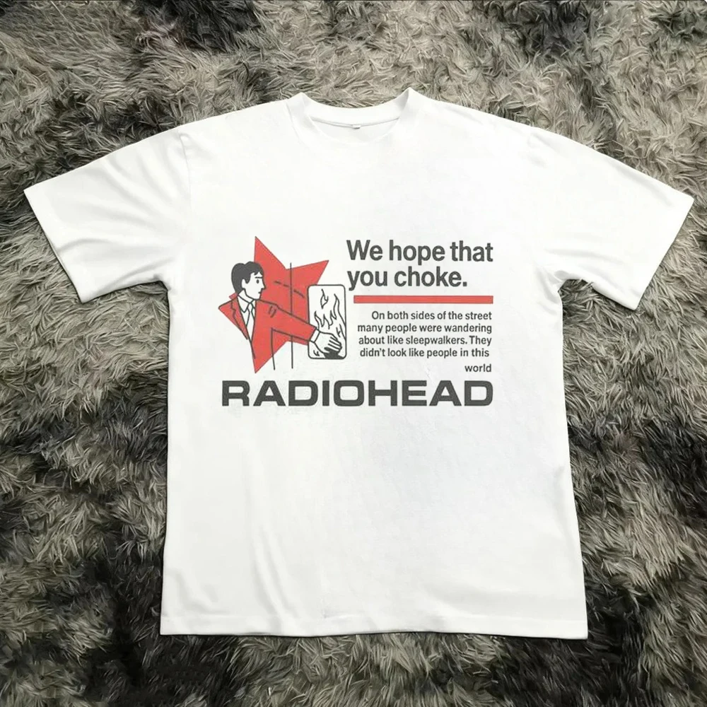 Radiohead The Bend Cat Graphic Print Short Sleeves T-shirt Men Women Summer 90s Retro Rock Music T-shirt Casual Y2K Streetwear
