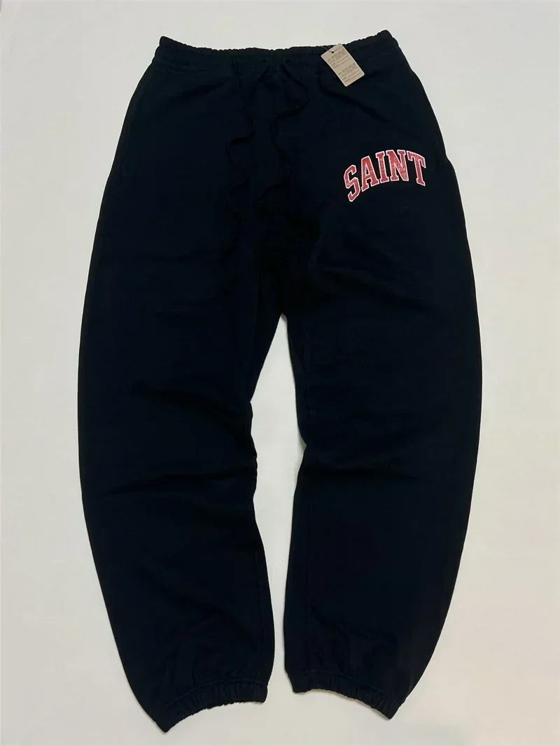 Black SAINT MICHAEL Pants Men Women 1:1 Top Quality Cracked Retro Print SAINT LOGO Oversized Sweatpants