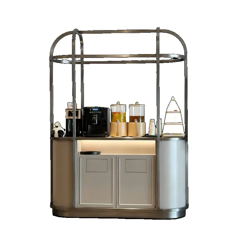 

Modern minimalist metal frame glass display dining car multi-functional snack car commercial stall car