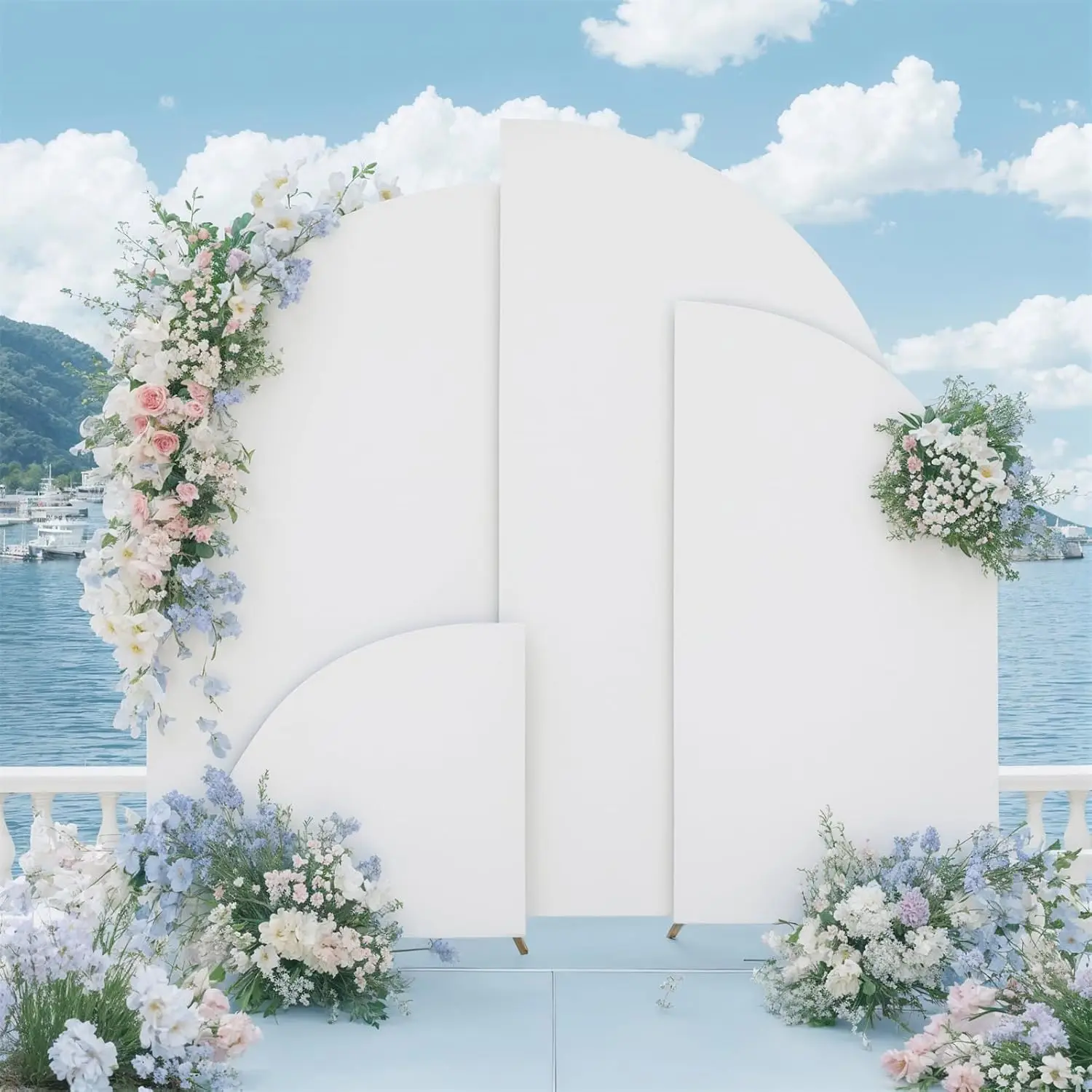 Set of 4 Wedding Arch Stand Cover Spandex Round Top Chiara Arch Backdrop for Birthday Party Decoration Double Sided Background for Weddings