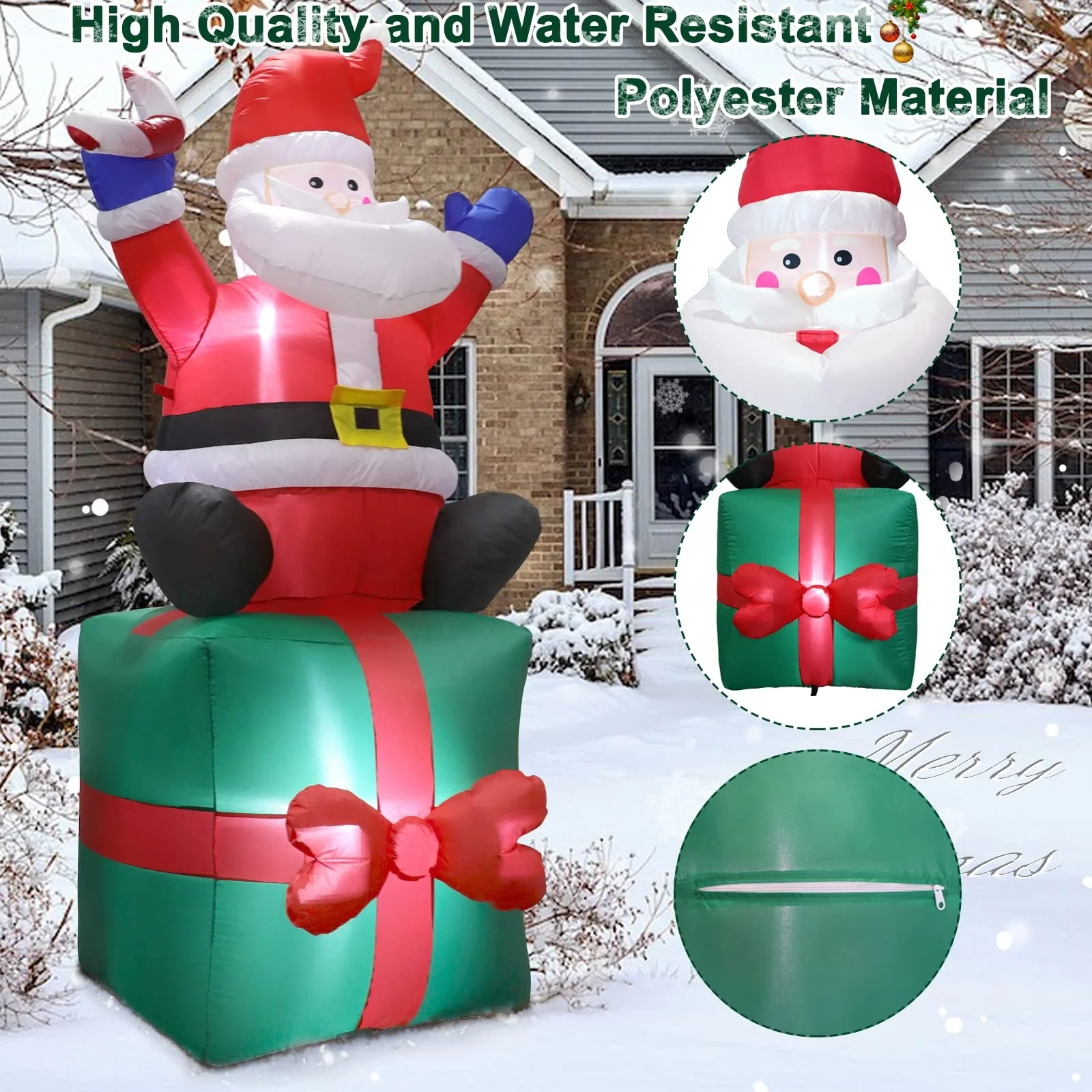 ของตกแต่งวันหยุด 6 ฟุต ของตกแต่งปาร์ตี้คริสต์มาส ของตกแต่งบ้าน ระเบียง สวน สนามหญ้า ของตกแต่งกลางแจ้ง ซานตาคลอสเป่าลมพร้อมกล่องของขวัญ