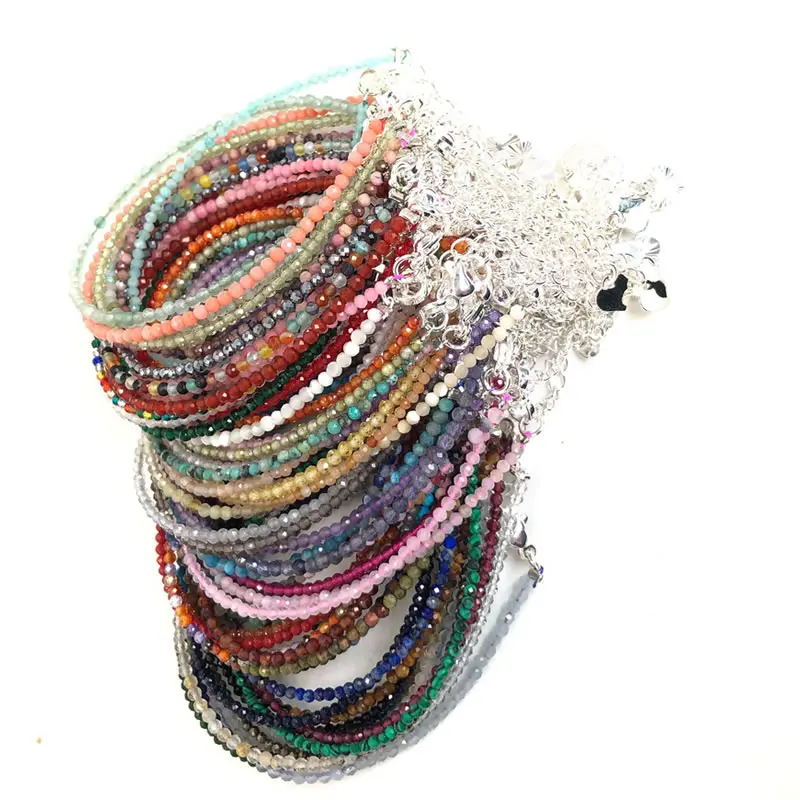 31 Color Women Bracelet Fashion 2mm Small Faceted Beads Bracelet Natural Pink Quartz Blue lapis lazuli Beaded Bracelet Jewelry