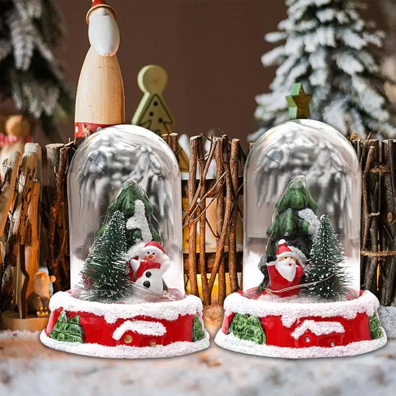 Mini Christmas Tree In Glass Dome Clear Decorative Tabletop Display Case with Tray for Fairy Lights, Centrepieces and Antiques