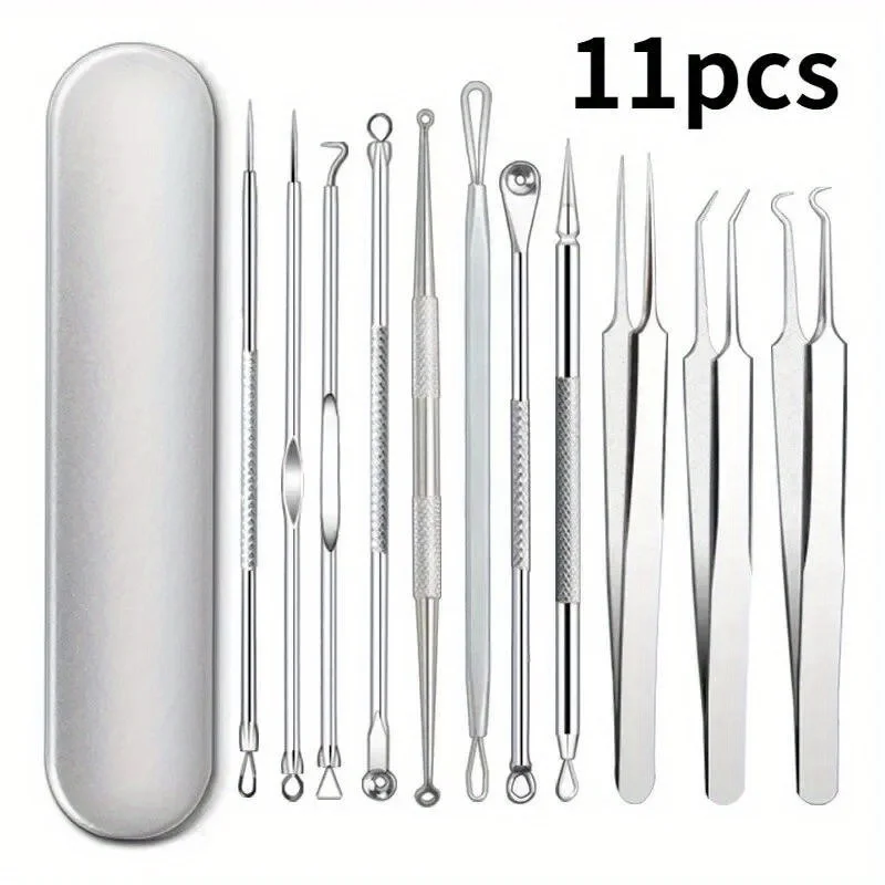 6/8/11Pcs Ultra-Precise Pimple Tweezers Set - Pro Acne and Blackhead Removal Tool -for Effective Face Care and Skin Purification