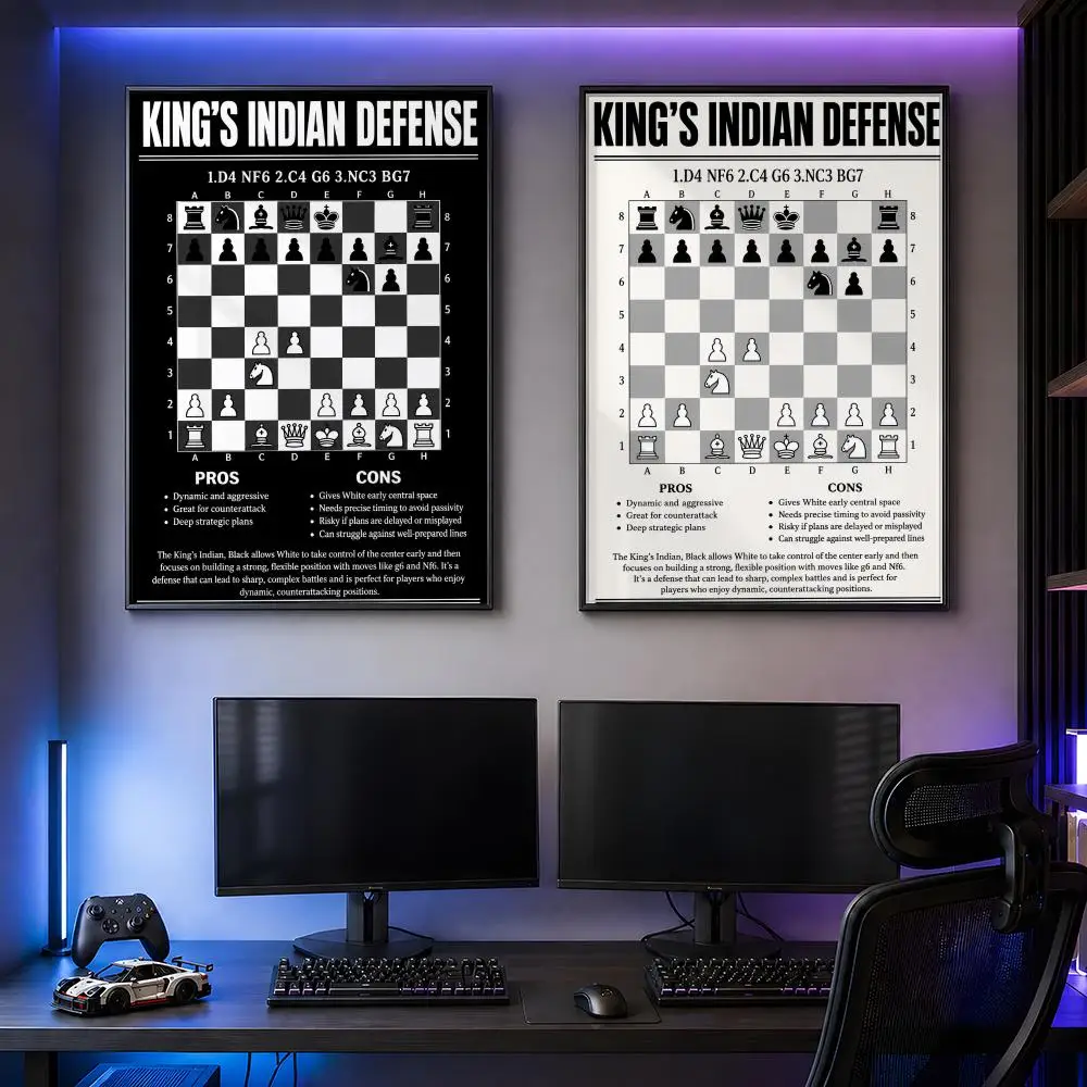 Classic Chess Opening Strategy Graphic Poster PP Self Adhesive Decorative HD For Garage Gaming Room Living Room Gift