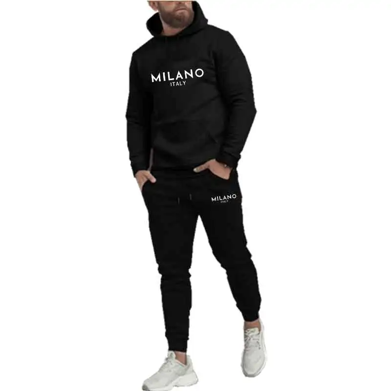 

Spring Autumn Men Casual 2PC Sets Trend Hoodie Tops Slim Pants Warm Sweatshirts Street Fashion Concise Printed Sports Suit 2025