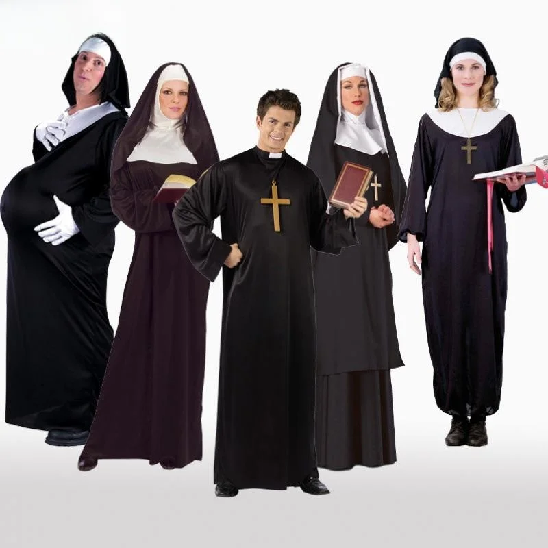 

Взрослый костюм монахини для косплея, сценическое представление, наряд священника, матери Мэри, наряд священника на Хэллоуин, традиционный китайский этнический сценический костюм