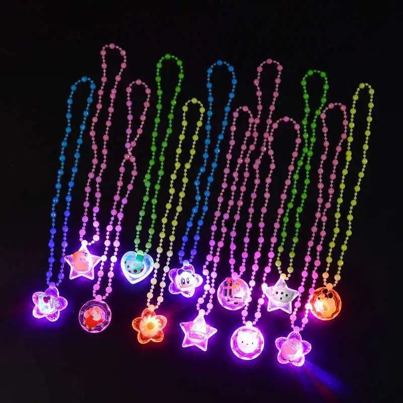 LED Luminous Toys Cartoon Star Love Heart Flower Butterfly Pendant Beads Light Up Necklace Kids Play Toy Creative Gifts