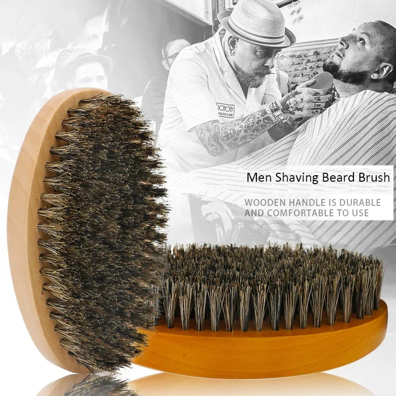 Brosse à barbe en poils de sanglier pour hommes, brosse à cheveux ondulée, peigne de barbier, peignes de coiffage à moustache, accessoire de barbier professionnel