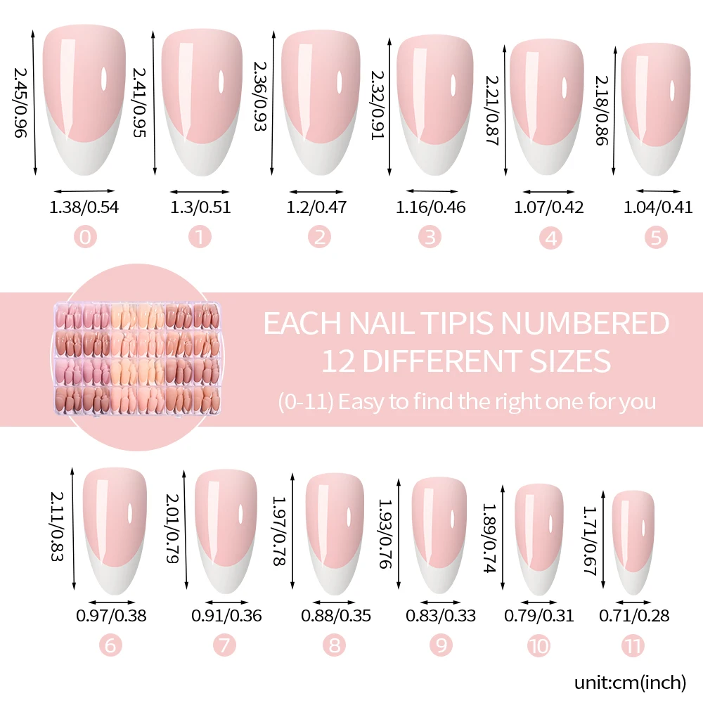 360 قطعة/صندوق الأبيض الفرنسية تلميح اضغط على الأظافر عارية الوردي المتوسطة اللوز الأظافر كاذبة غطاء كامل لامعة لينة هلام الفرنسية وهمية مسمار نصائح