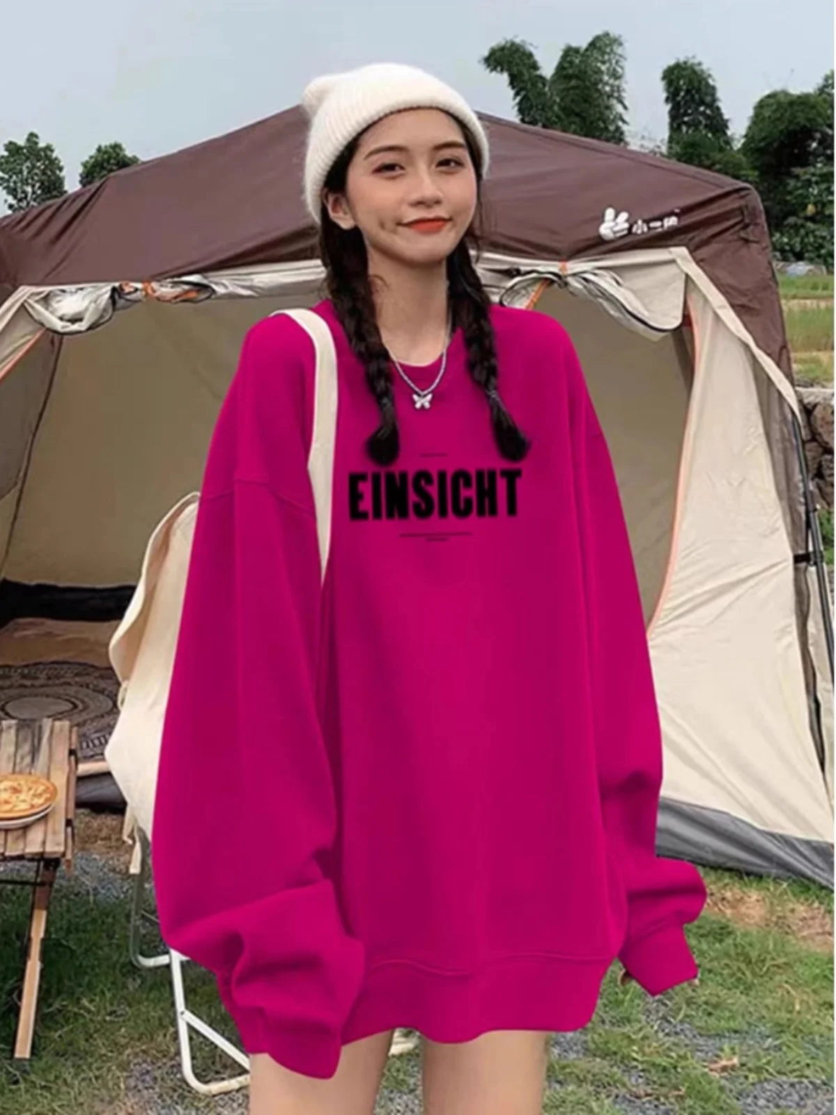 

Женская толстовка оверсайз с круглым вырезом цвета драконьего фрукта, осенне-зимняя, утепленная, с принтом, повседневная, удобная