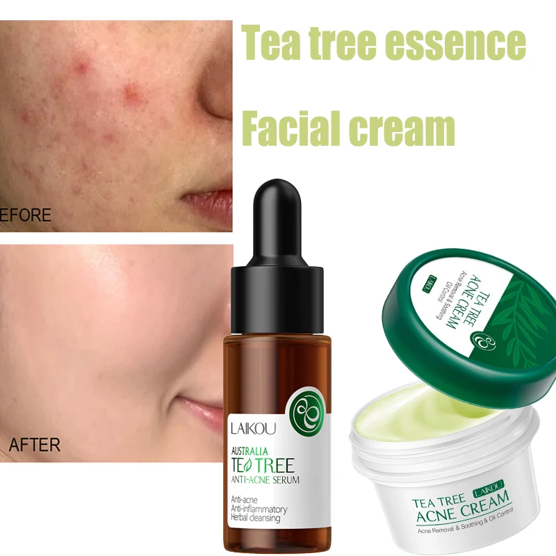 

Tea Tree Acne Removal Serum Cream Anti-Acne Gel Treatment Pimple Pore Shrinking Eliminate Large Pores Cream Facial Skin Care Set