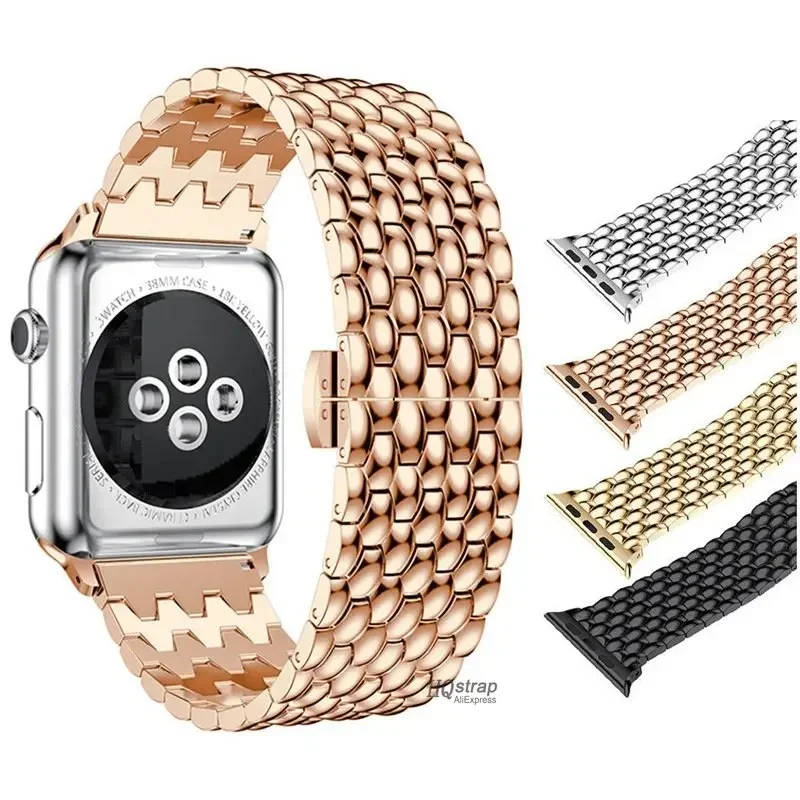 Metal Band for Apple Watch 6 7 8 5 4 Se 44mm 45mm 41mm 40mm 38mm 42mm Belt Bracelet for Iwatch Ultra 49mm Dragon Pattern Strap